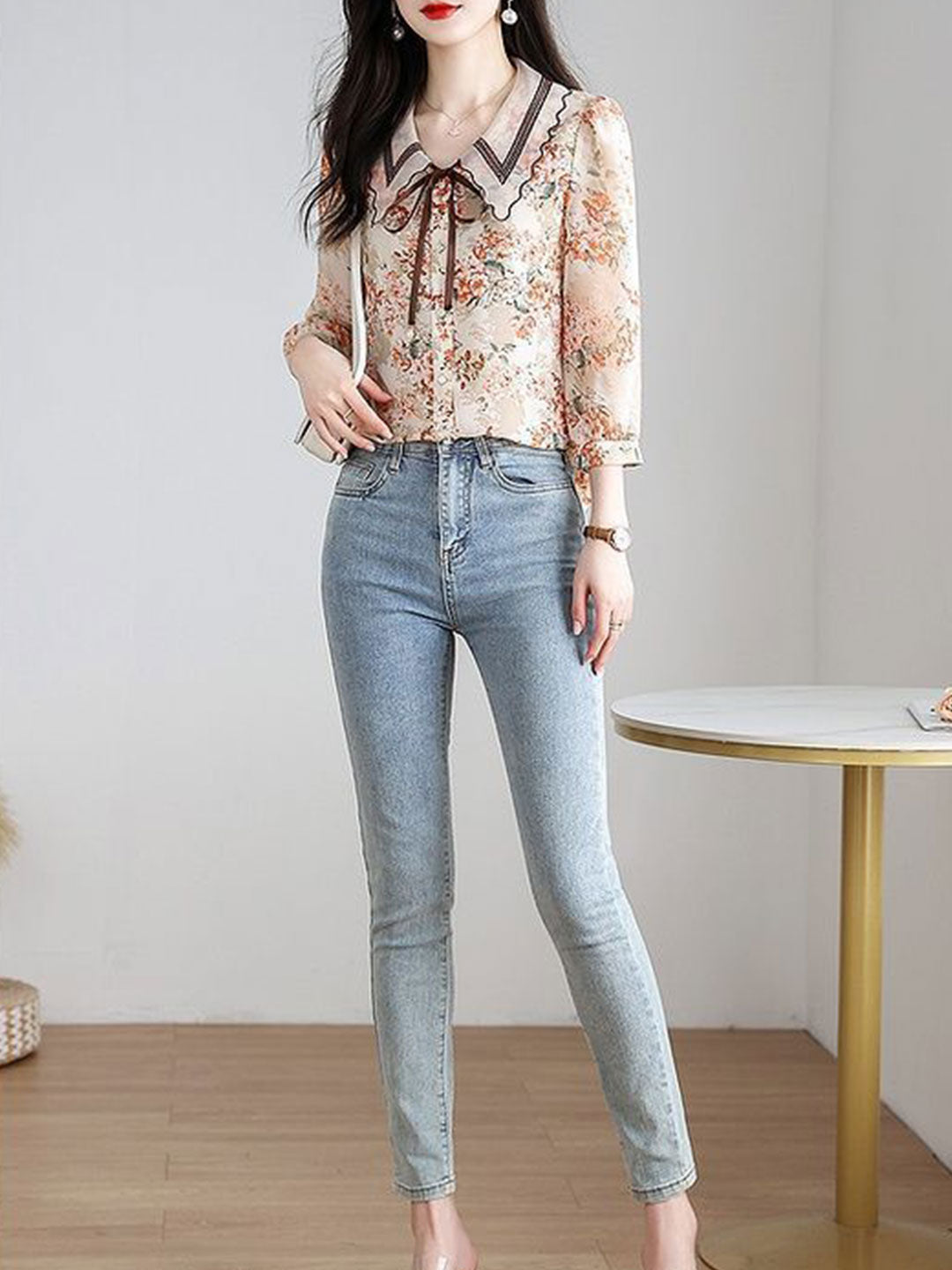 Rachel Classic Printed Floral Chiffon Shirt