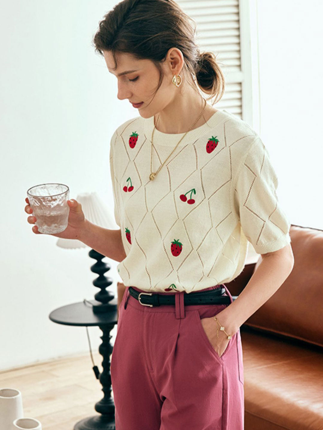 Claire Elegant Printed Silk Knitted Top