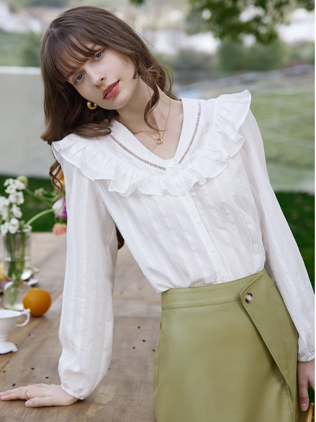 Roselili Delicate Lace V-Neck Blouse