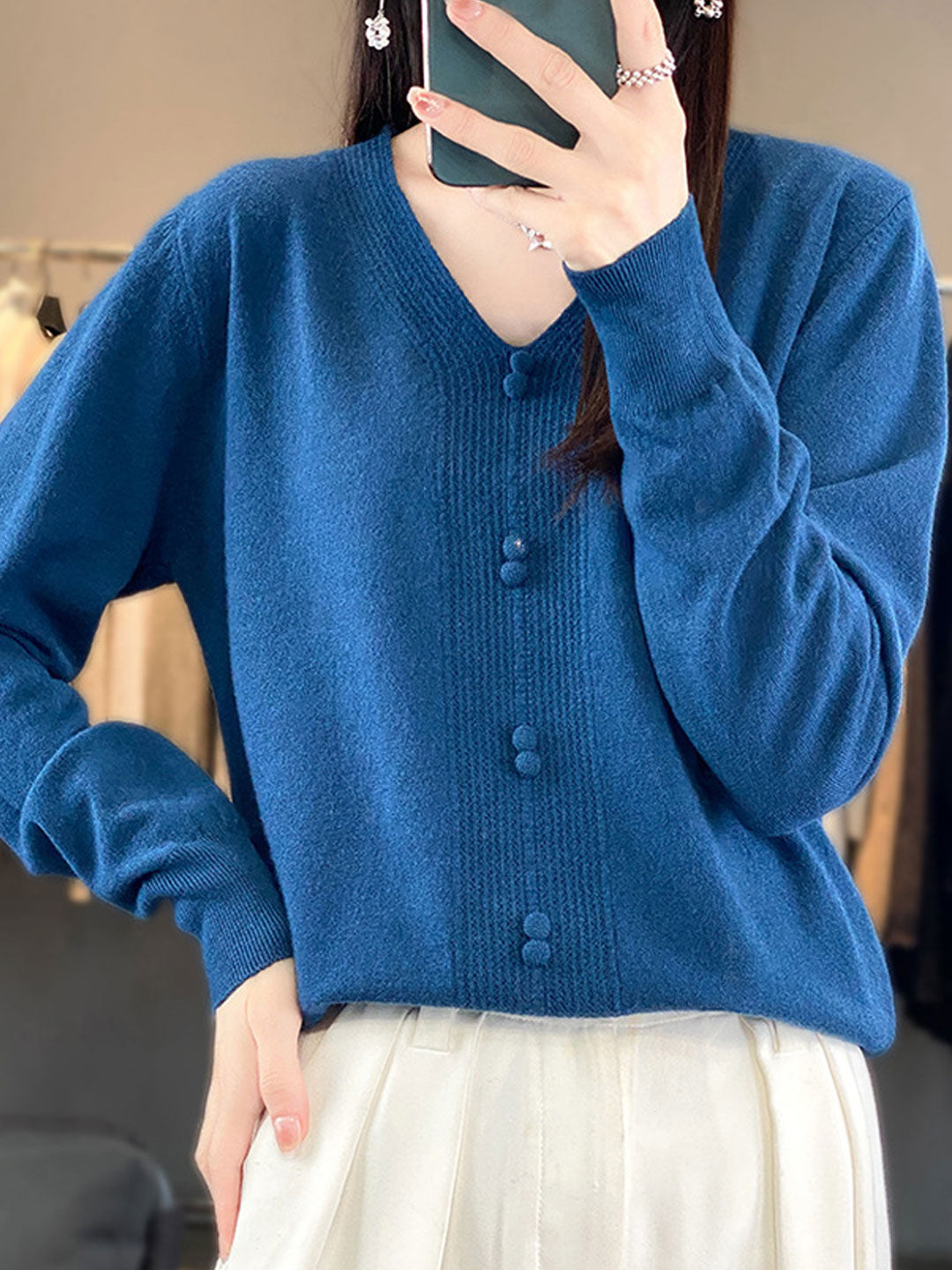 Abigail Casual V-neck Loose Knitted Sweater-Green