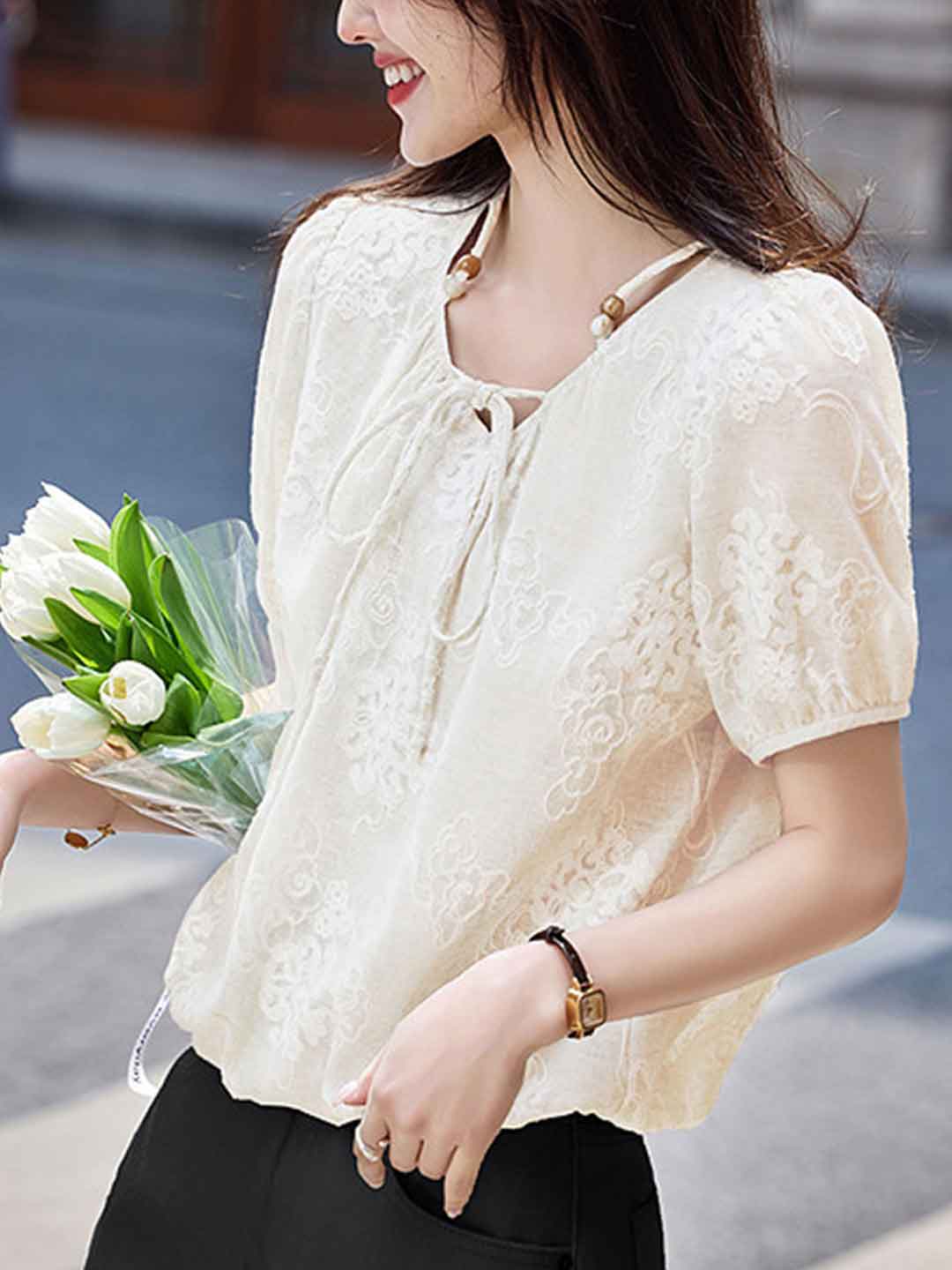 Sophie Loose Crew Neck Embroidered Top