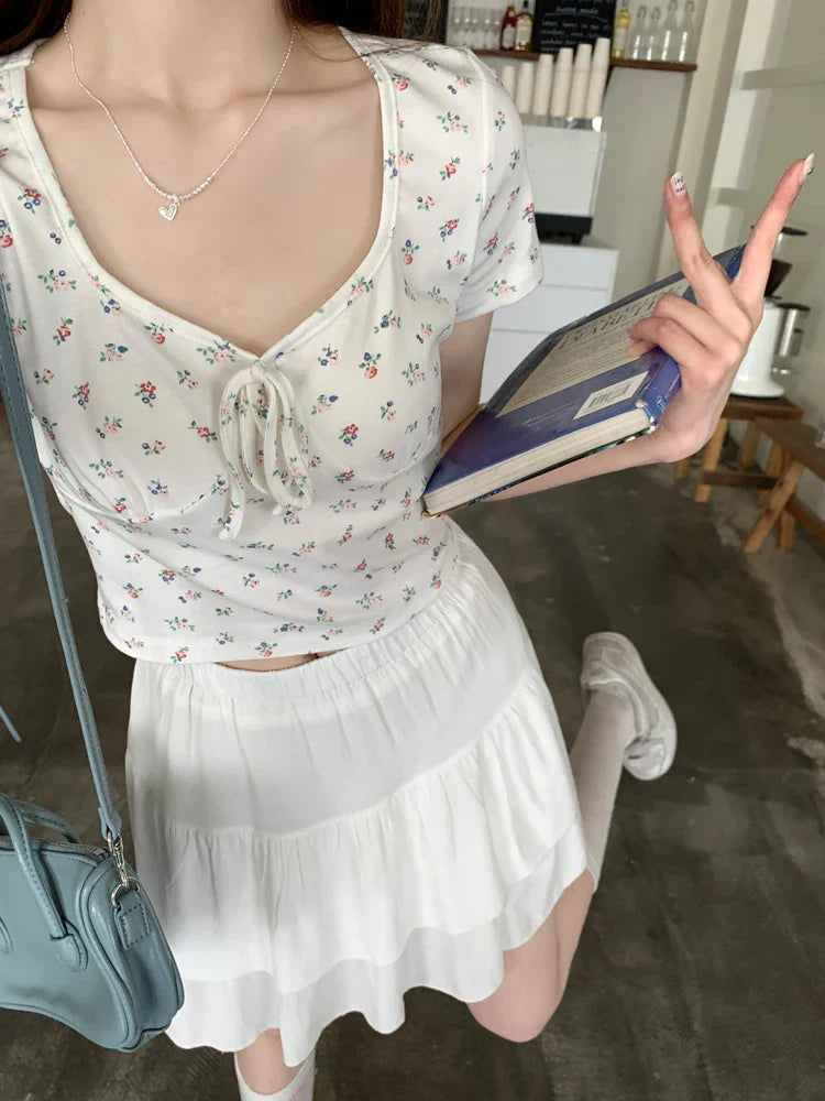 DressBetty - SMLSummer Floral Pleated Mini Skirt