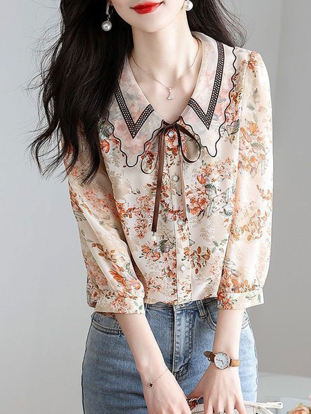Rachel Classic Printed Floral Chiffon Shirt