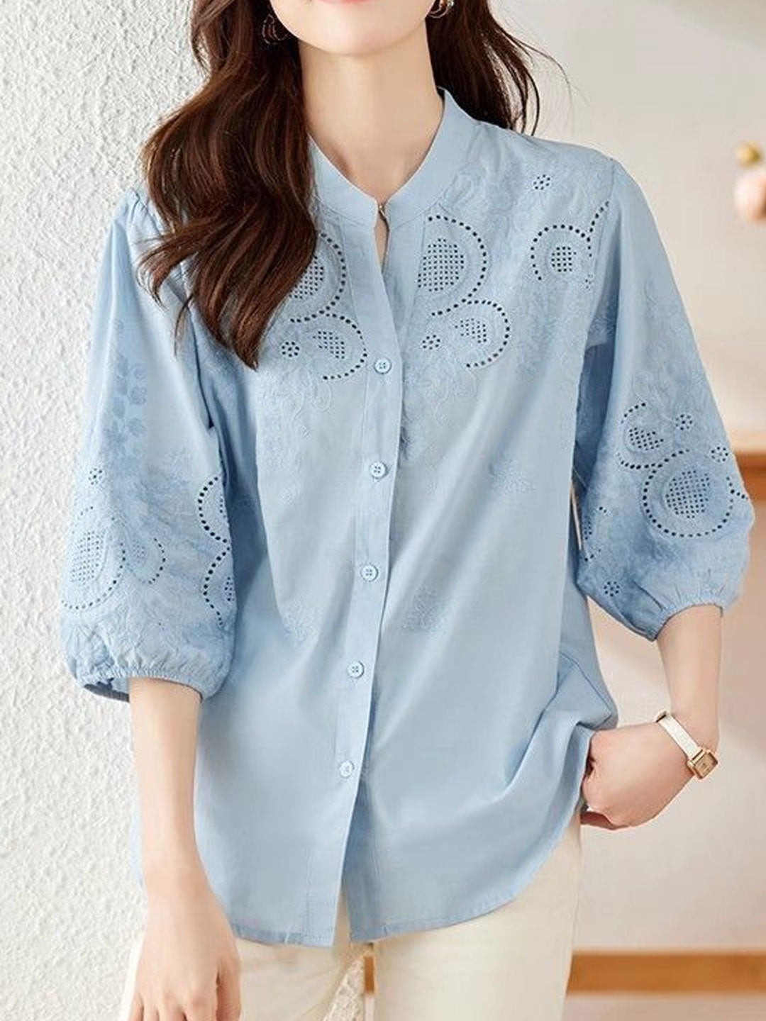 Eva Classic Embroideried Hollowed Shirt