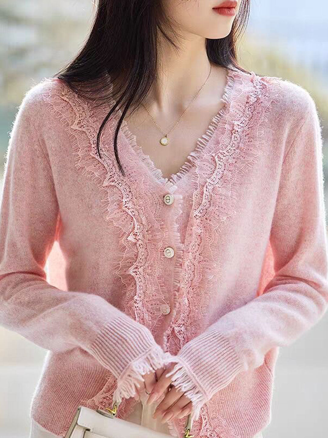Emma Elegant V-Neck Lace Knitted Cardigan