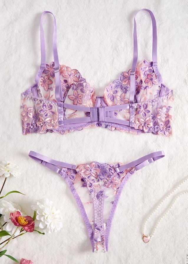 Lilac Blossom Embroidered Lingerie Set