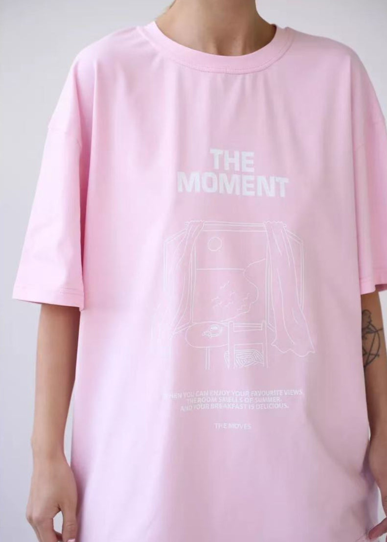 Sunprint Oversized Graphic Tee – Pink Statement Comfort