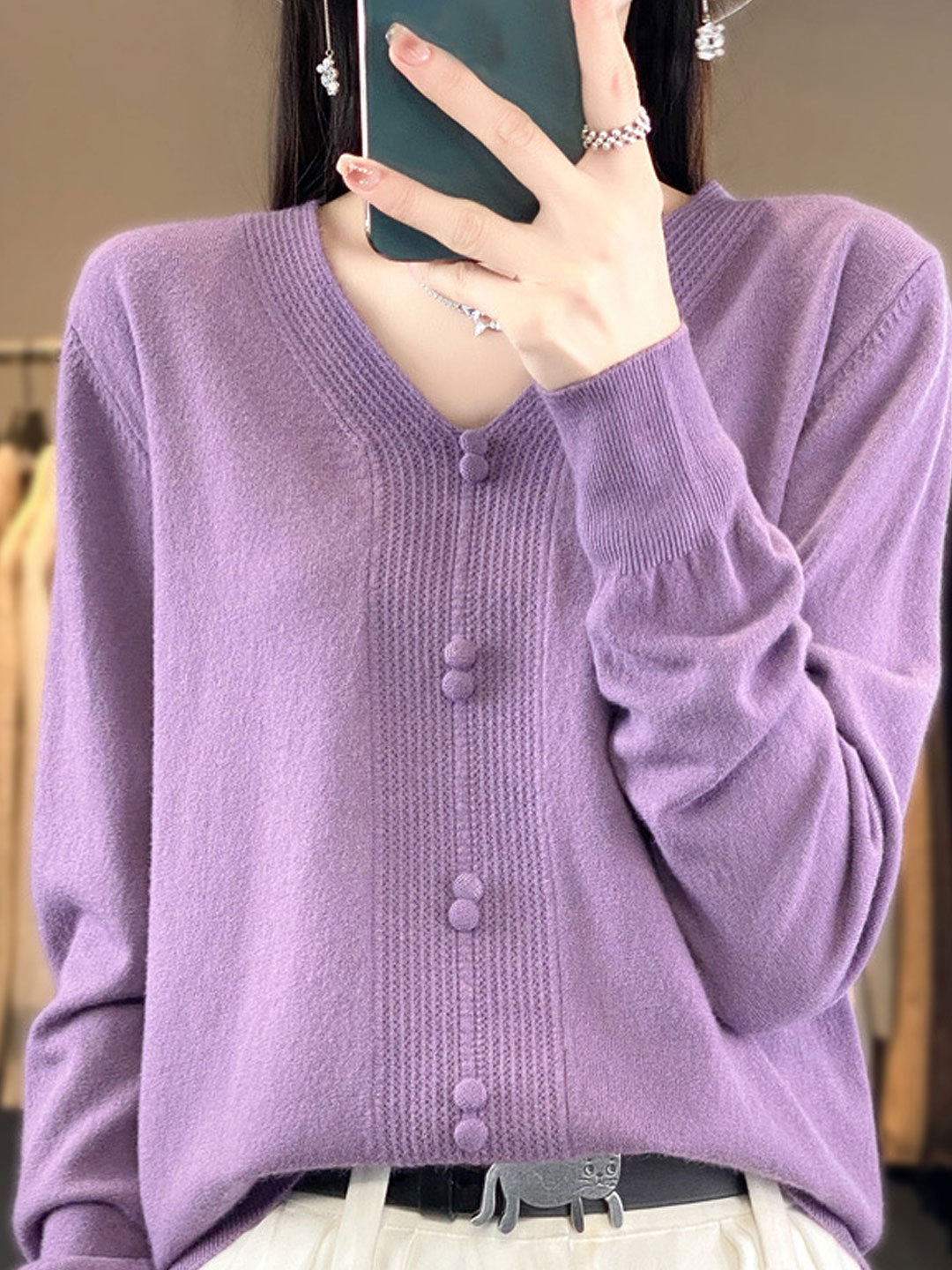 Abigail Casual V-neck Loose Knitted Sweater-Green