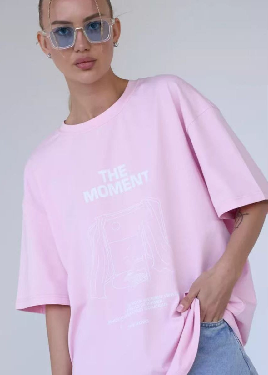 Sunprint Oversized Graphic Tee – Pink Statement Comfort