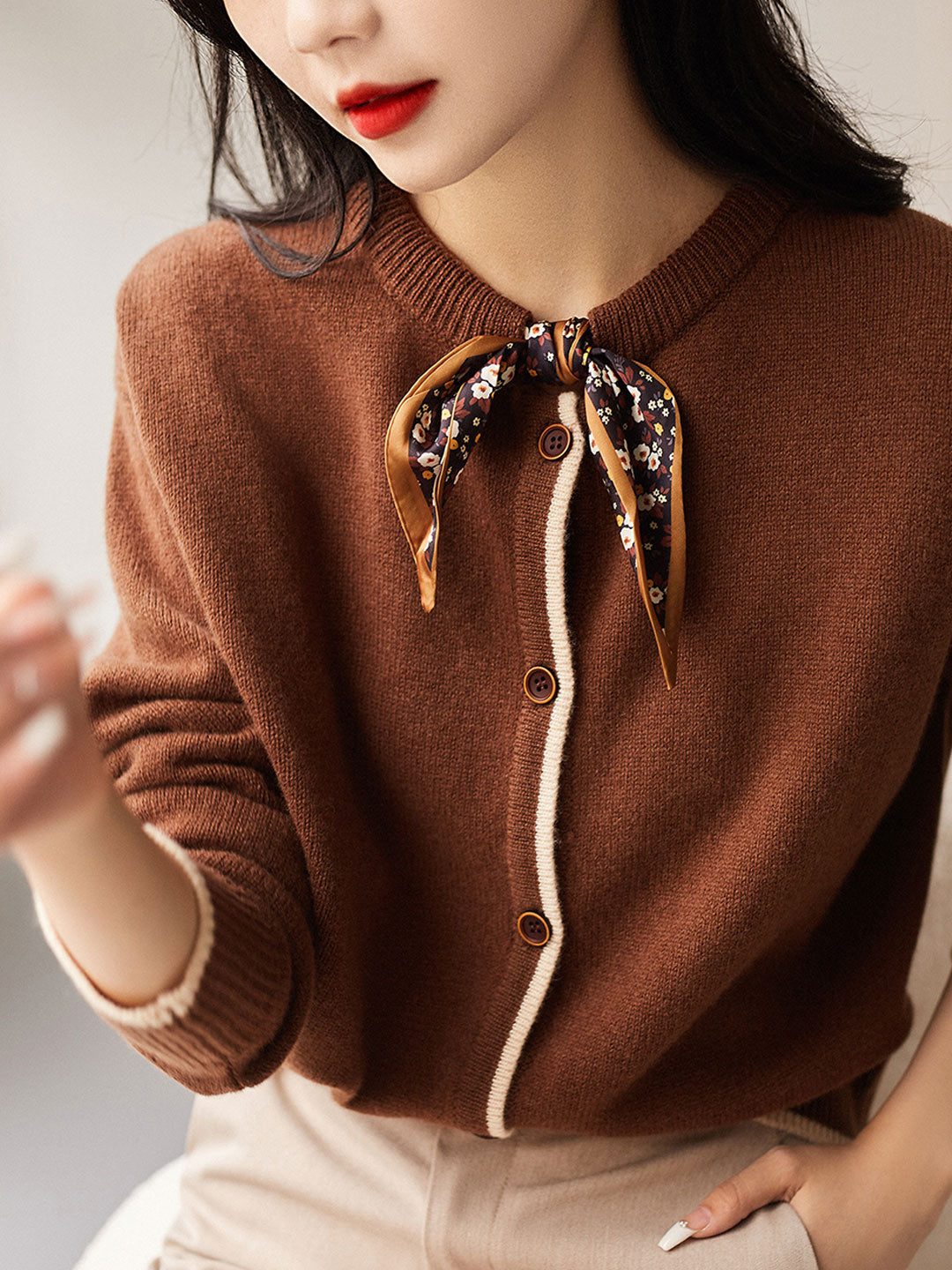 Aurora Vintage Crew Neck Cotton knitted Cardigan