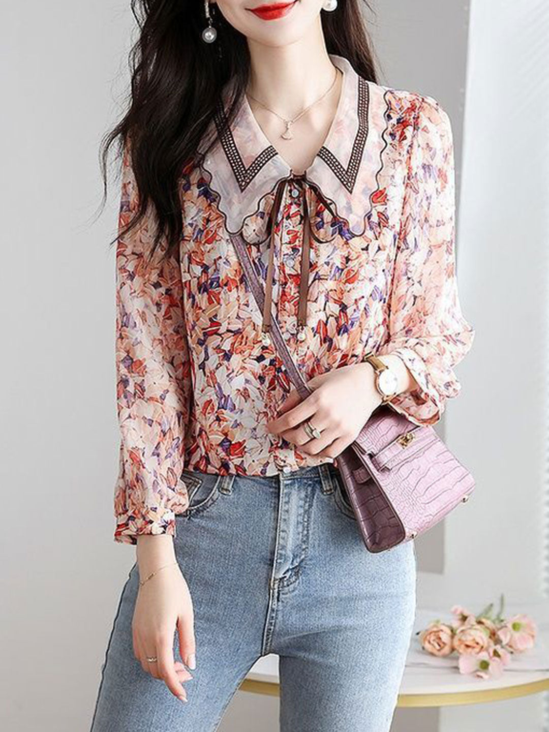 Rachel Classic Printed Floral Chiffon Shirt