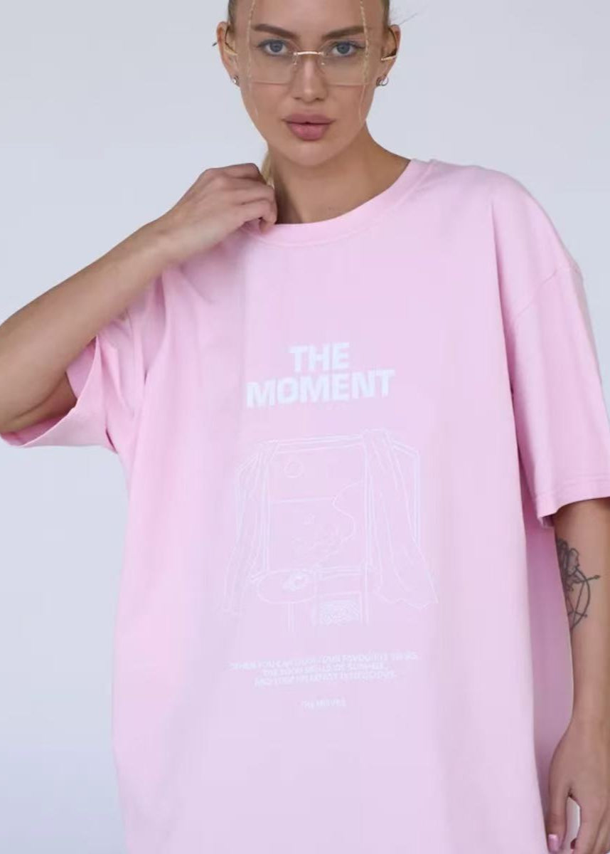 Sunprint Oversized Graphic Tee – Pink Statement Comfort
