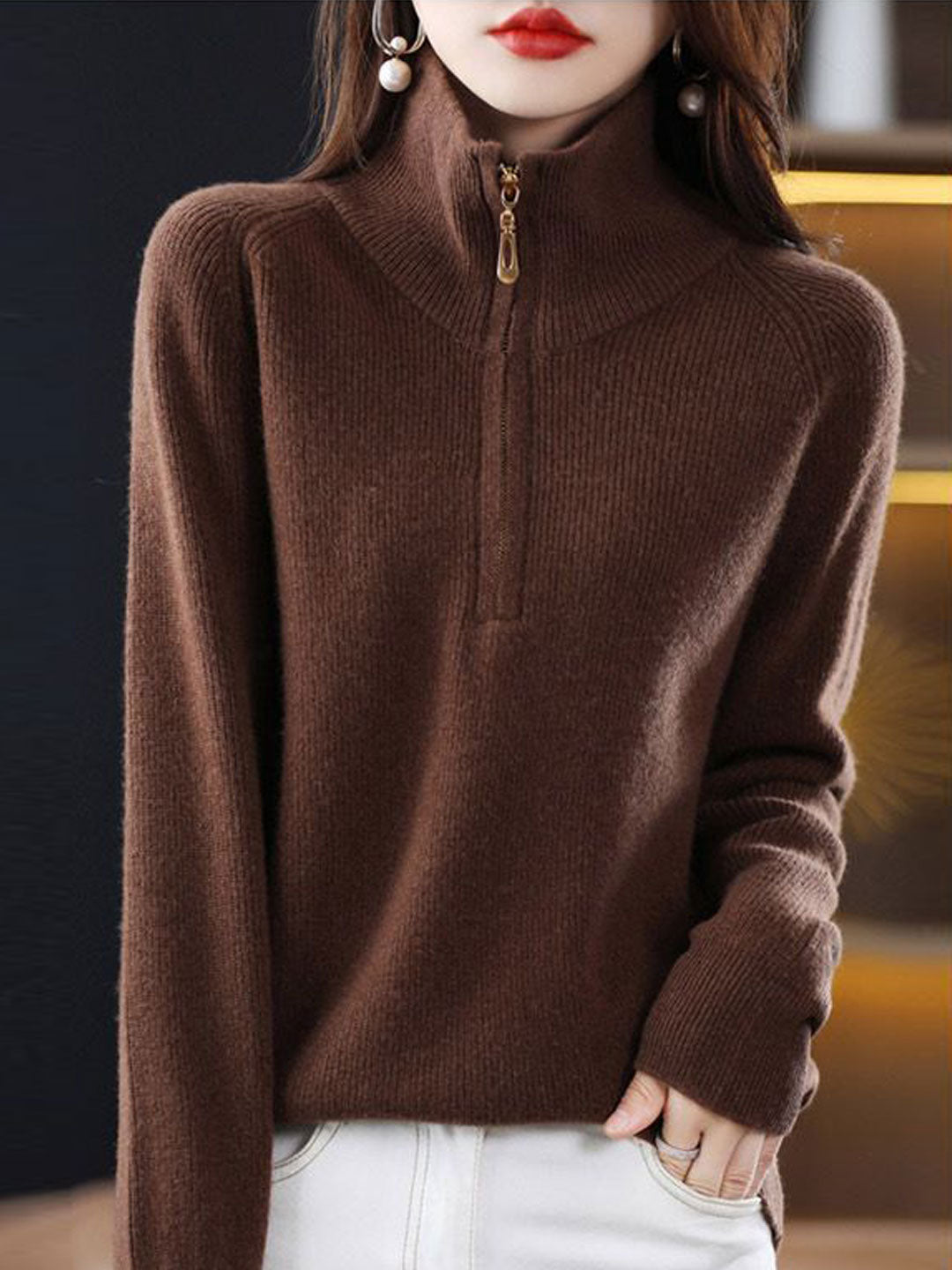 Julia Loose Pullover Zipper Knitted Coat-Blue