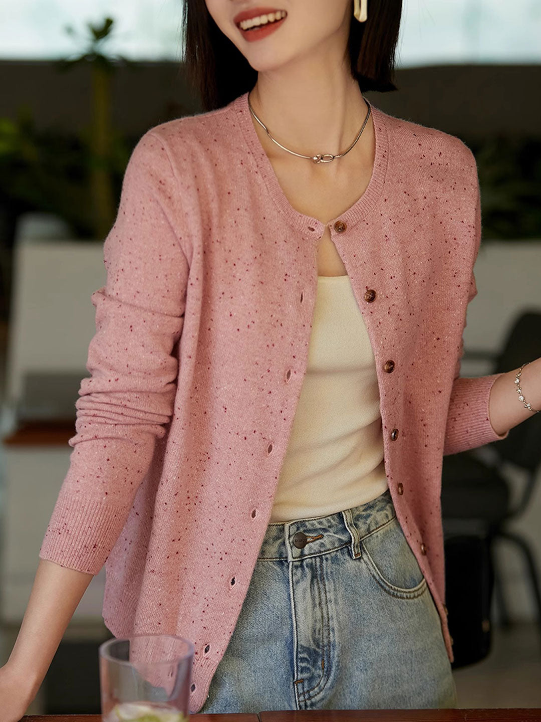 Natalie Classic Crew Neck Solid Color Knitted Cardigan