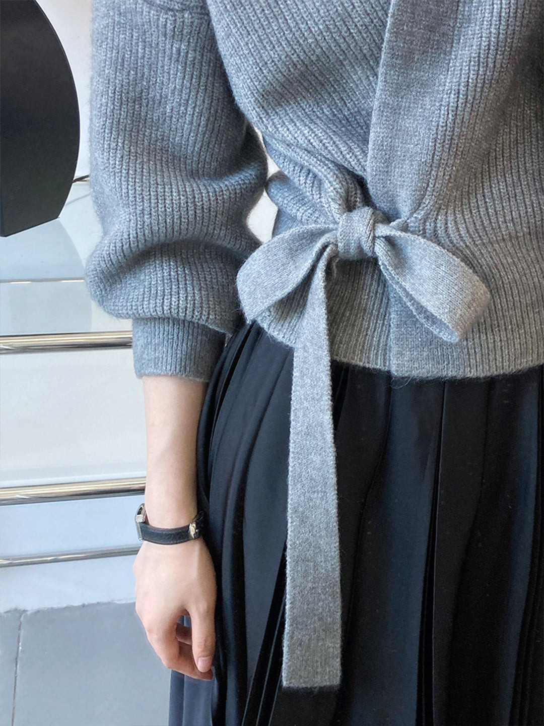 Emily Retro V-neck Knitted Cardigan-Gray