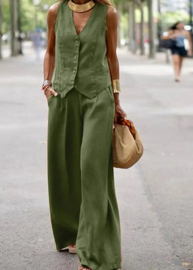 Casual Vest Wide Leg Pant Suit