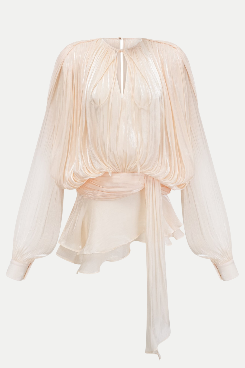 Anzay Pleated Ruffled Hem Mini Dress - Beige