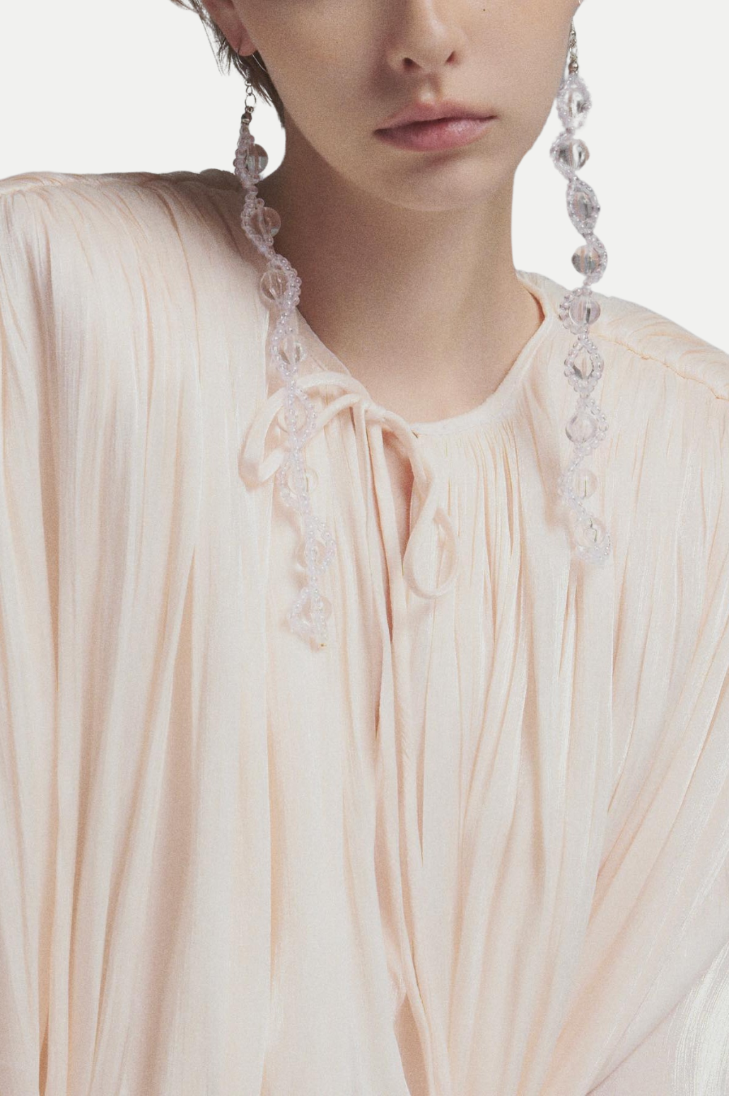 Anzay Pleated Ruffled Hem Mini Dress - Beige
