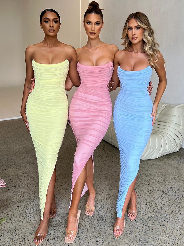 DressBetty - Articat Sexy Strapless Mesh Maxi Dress