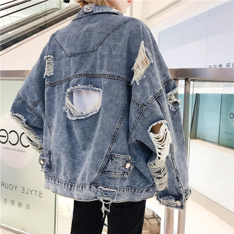 DressBetty - Hole Denim Bomber Jacket