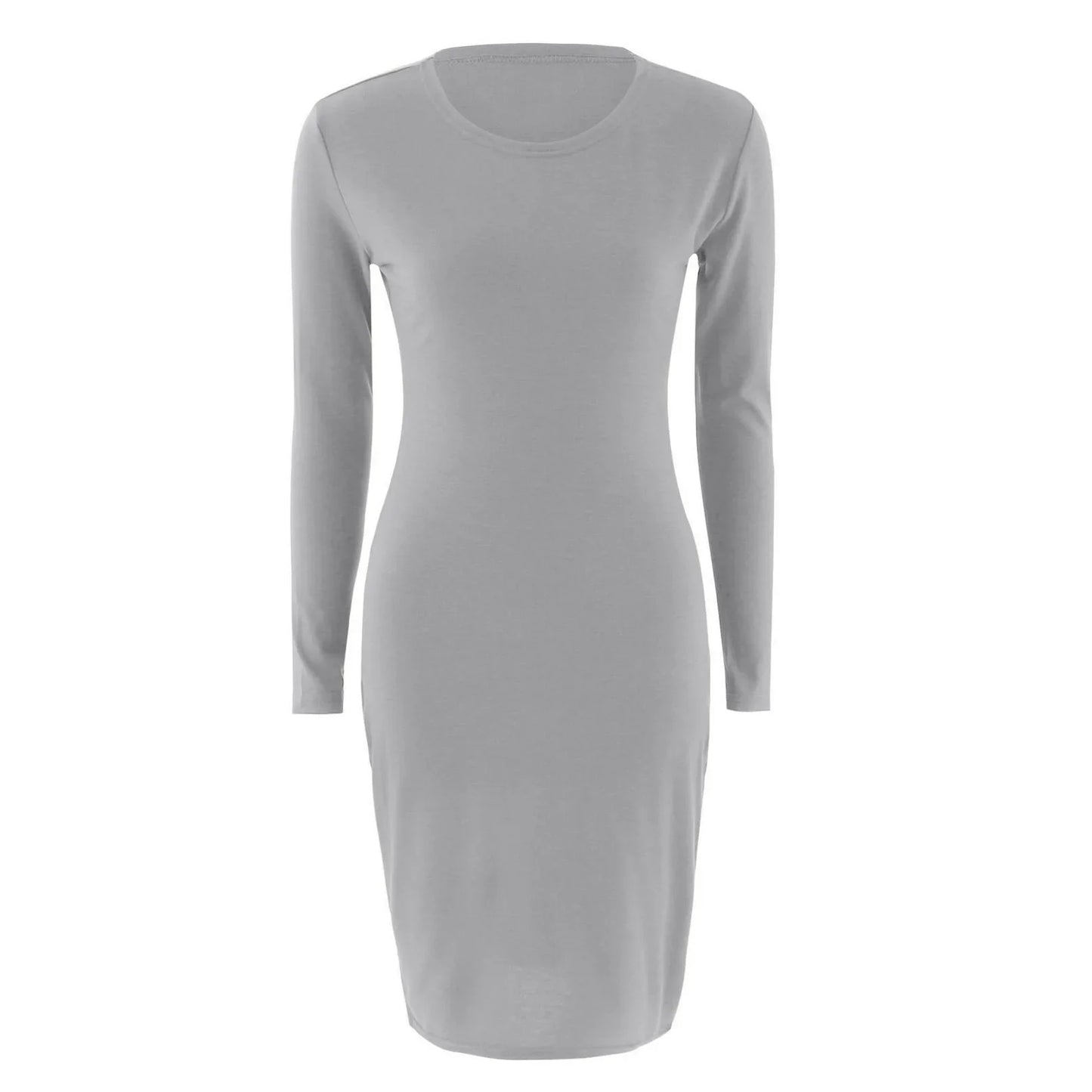 DressBetty - 2024 Spring Knitted Cotton Gray Casual Long Sleeve Bodycon Dress