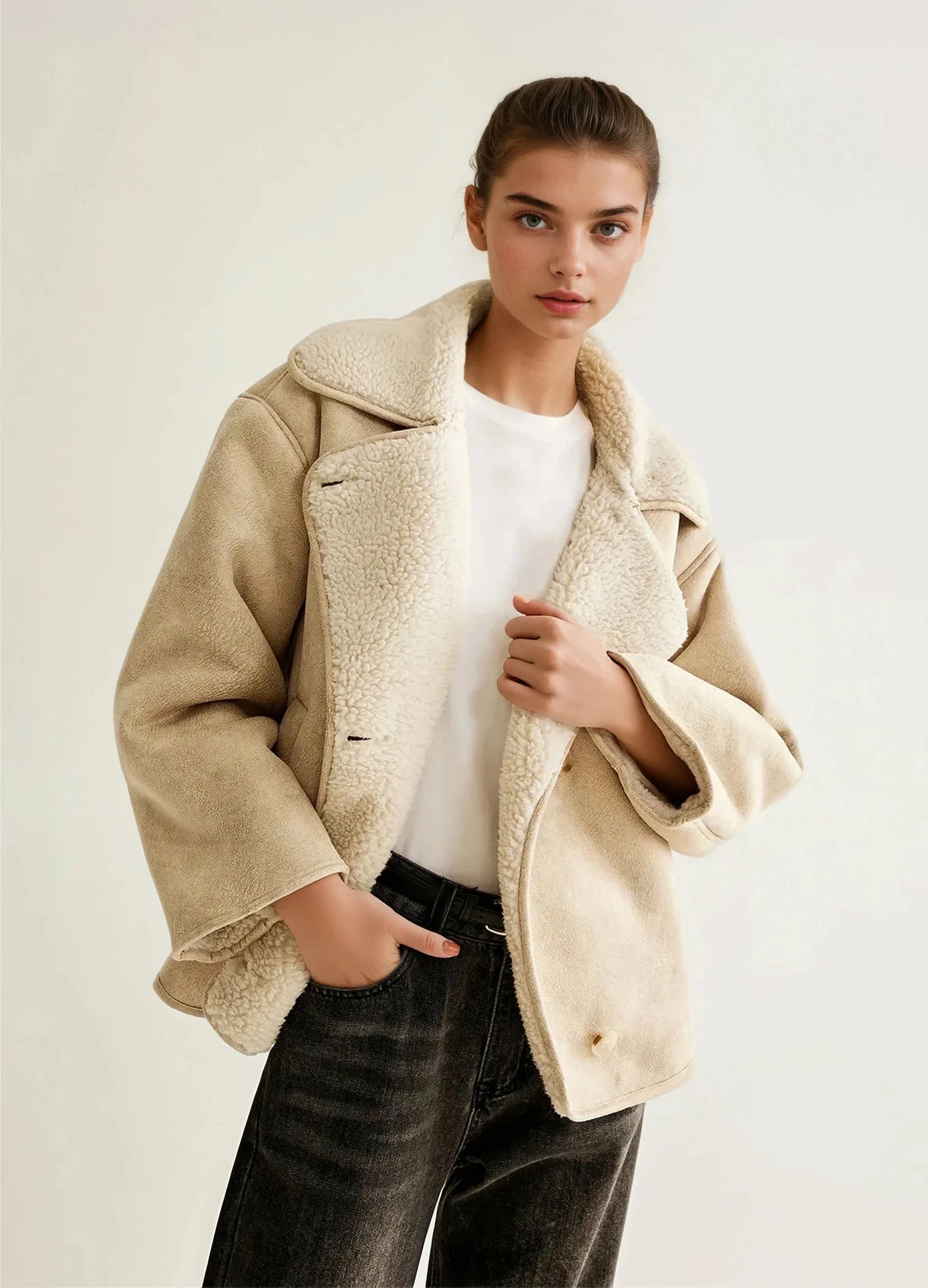 Cashmere-Blend Button Fleece Jacket