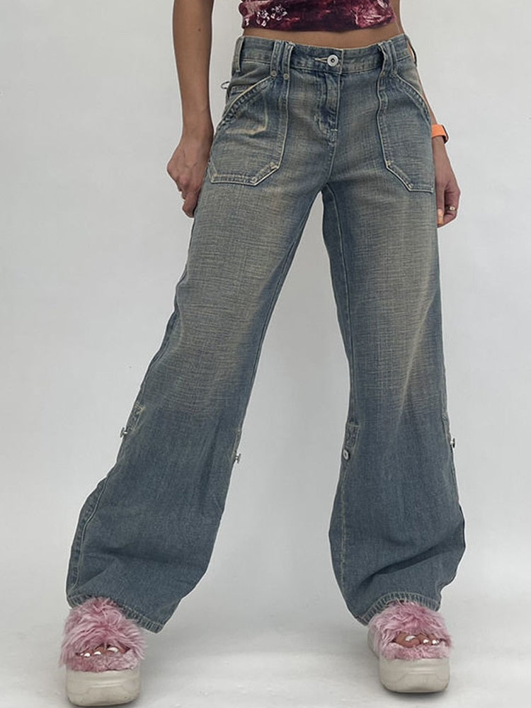 DressBetty - High Waist Vintage Oversized Casual Streetwear Harajuku Straight wide Leg Jeans