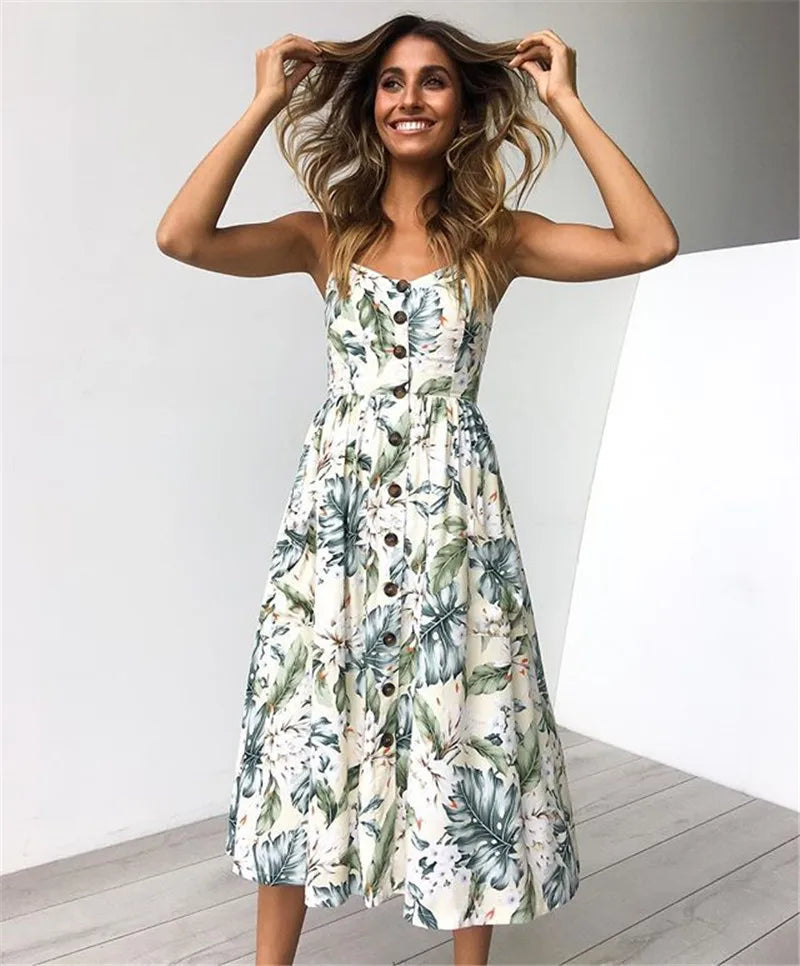 Beach Sling Seeveless Sexy Elegantes Vestiti Donna Midi Dresses