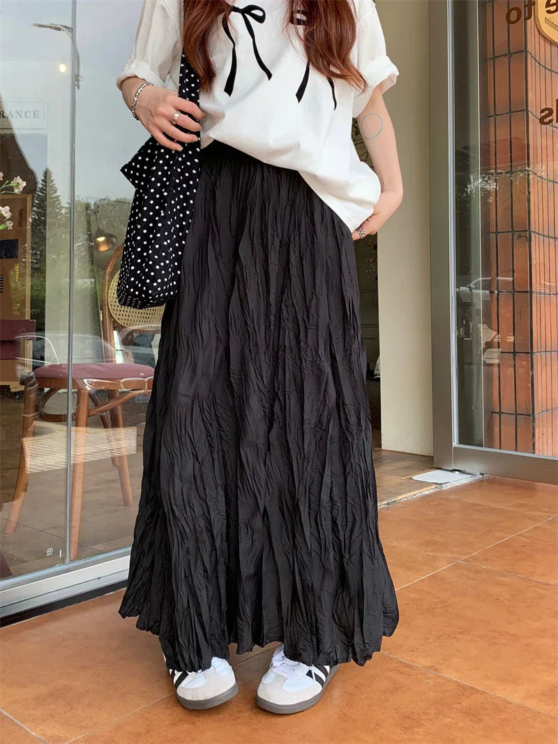 DressBetty - Vintage Solid Elastic Pleated A-Line Skirt