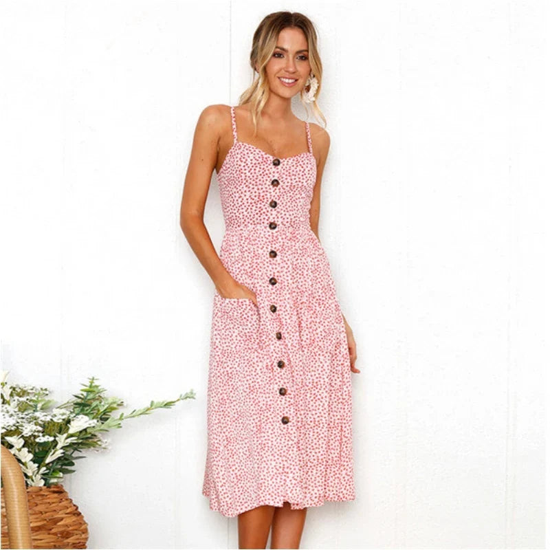 Floral V-Neck Tie Back Beach Midi Dress