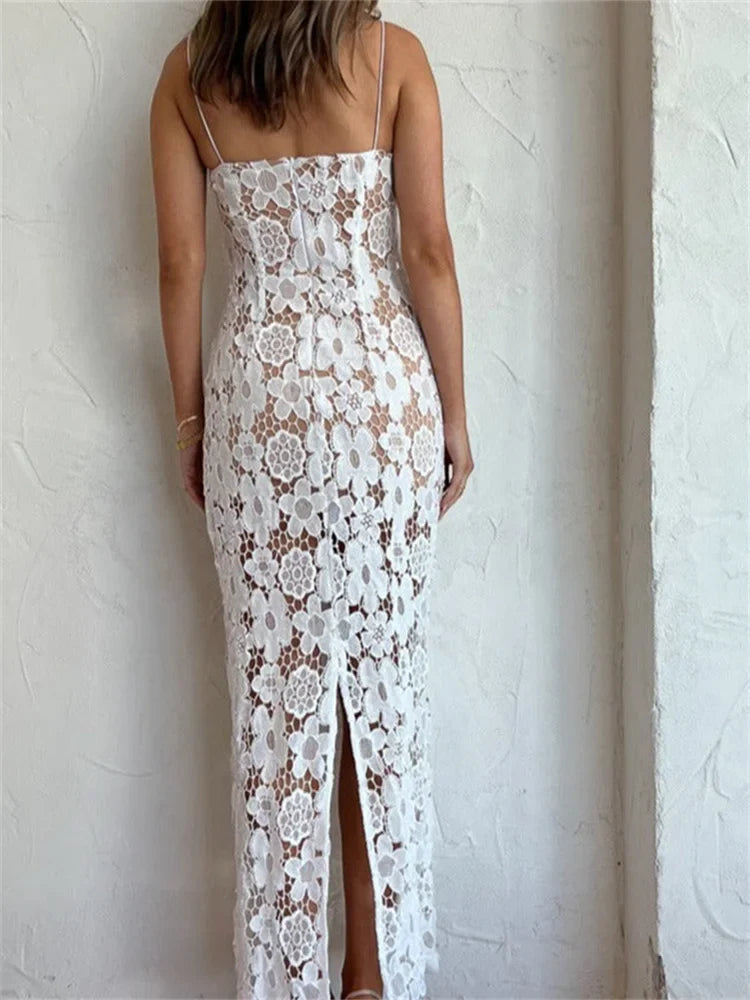 DressBetty - 2024 Elegant Lace Flower Hollow Out Sleeveless Maxi Dress
