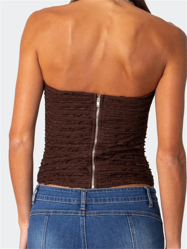 Sexy Summer Ruched Tube Strapless Off Shoulder Backless Bustiers__orsets__arty Club Solid Mini Vest 2024 Crop Top