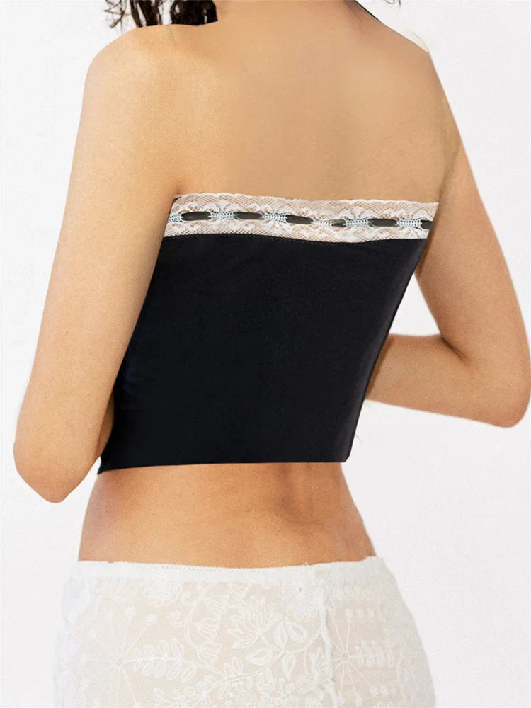 Tube for Women Sexy Strapless Off Shoulder Y2K Fairy Grunge Sleeveless Summer Lace-up Mini Vest Streetwear Crop Top