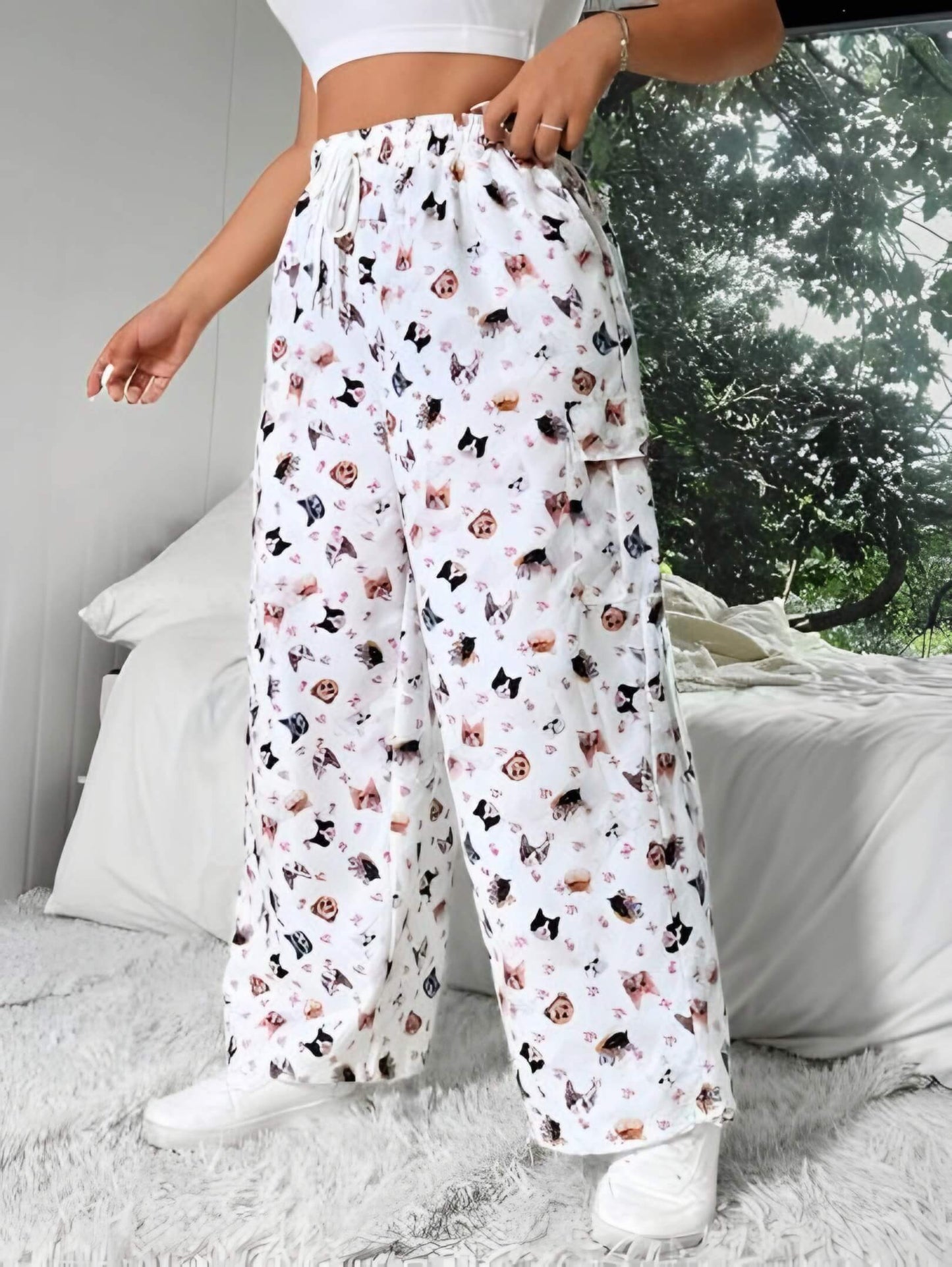 Cat Dog Print Cargo Pant