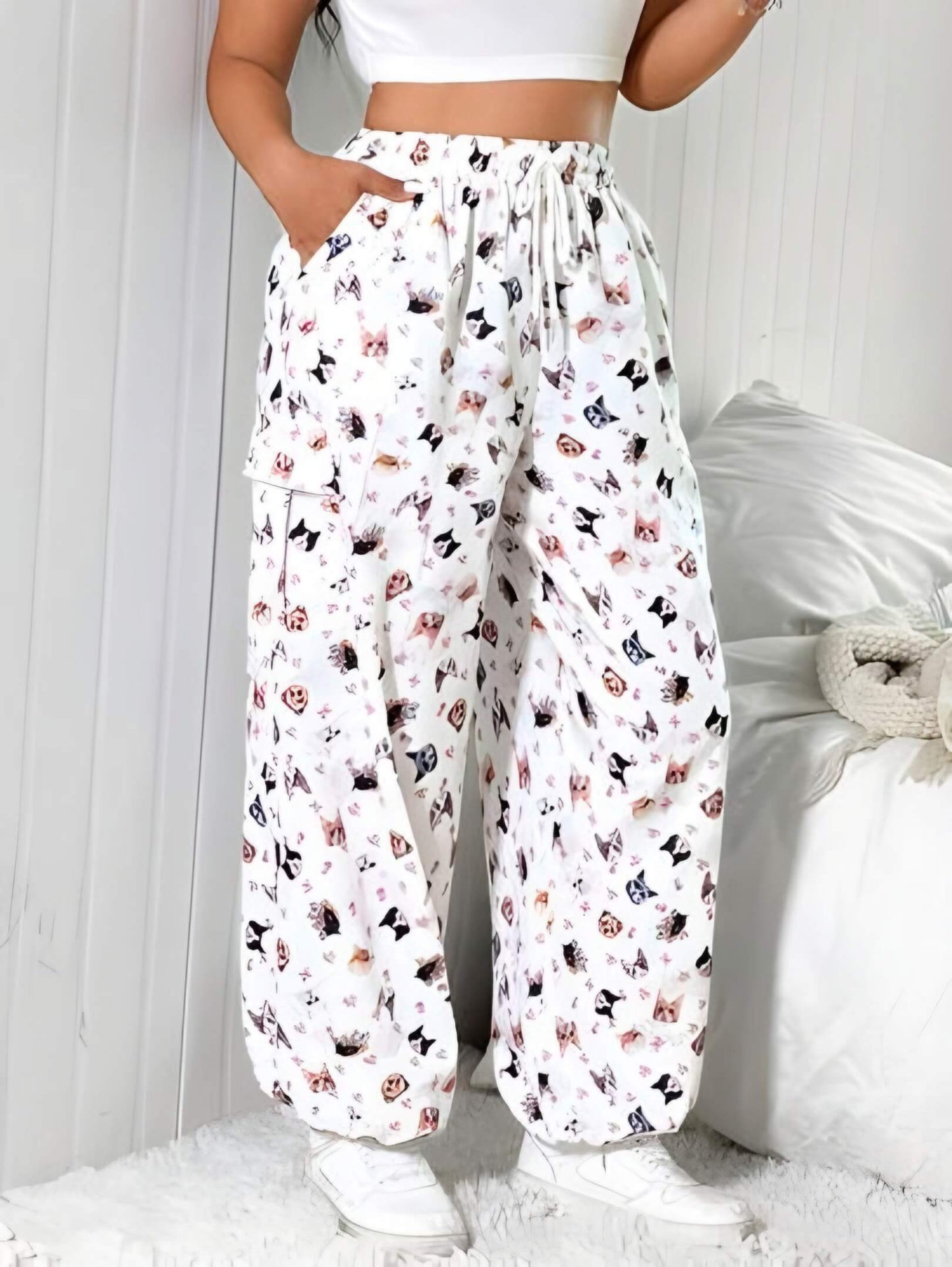 Cat Dog Print Cargo Pant