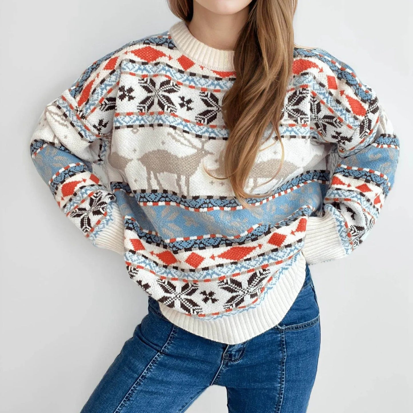 Vintage Oversized Deer Knitted Christmas Sweater