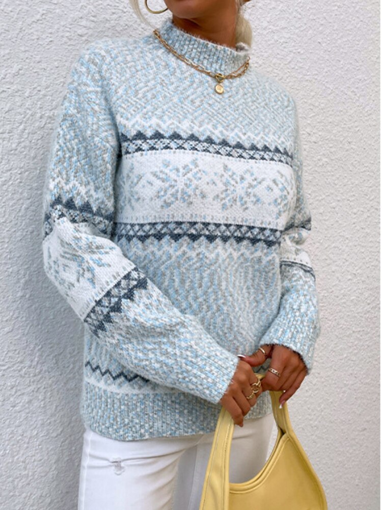 DressBetty - Snowflake Turtleneck Loose Sweater