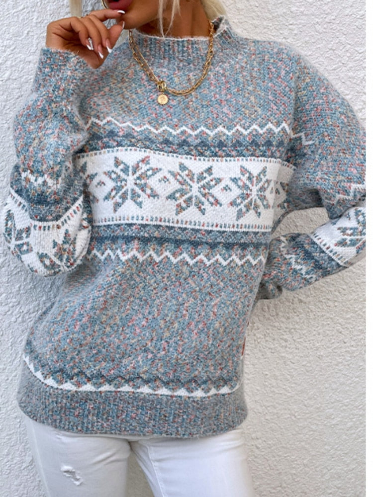 DressBetty - Snowflake Turtleneck Loose Sweater