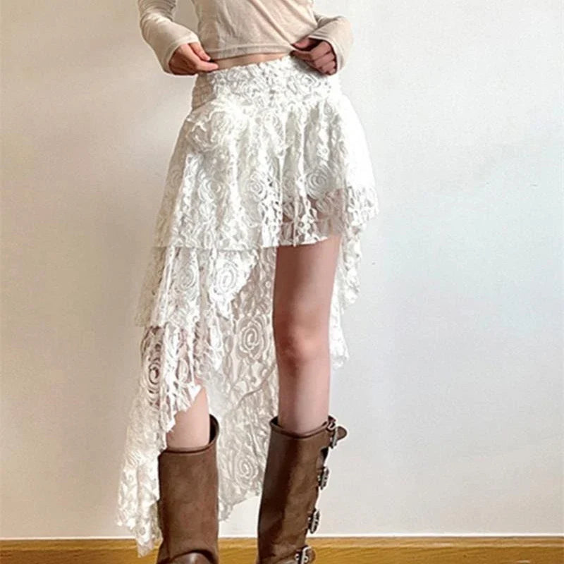 DressBetty - Boho Elegant Lace Irregular Layered Vintage Street Summer Mid Skirt