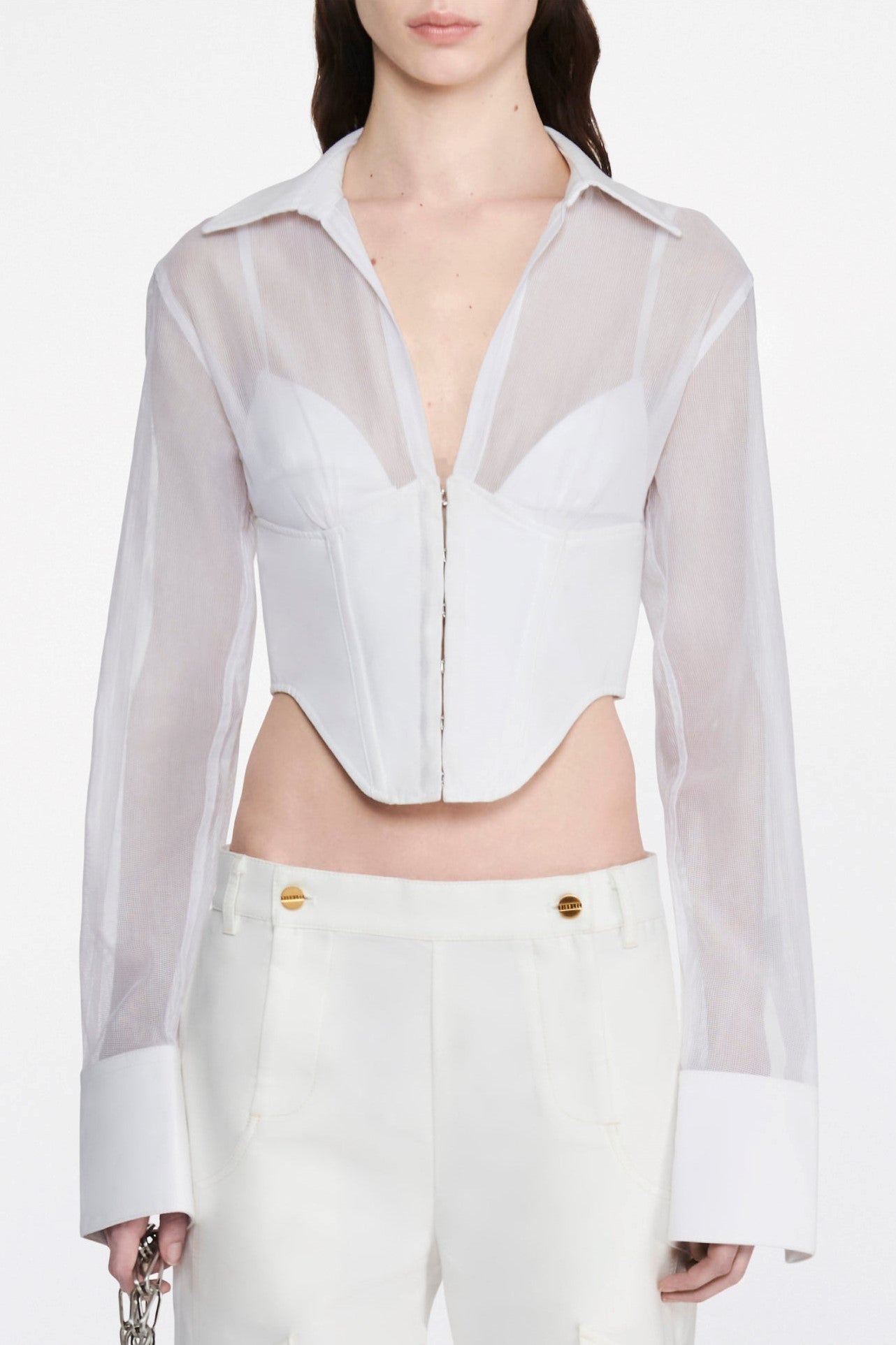 Delaney Grid Corset Shirt - White