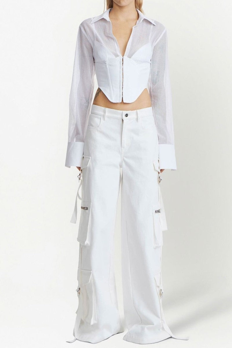 Delaney Grid Corset Shirt - White