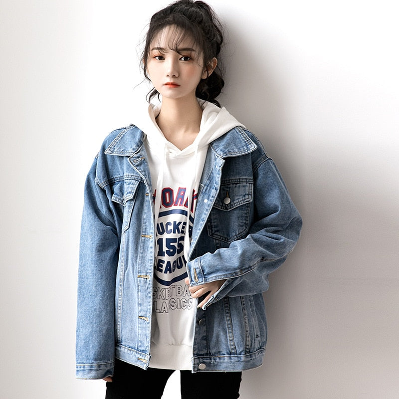 DressBetty - Denim Oversize Turn-down Collar Jacket