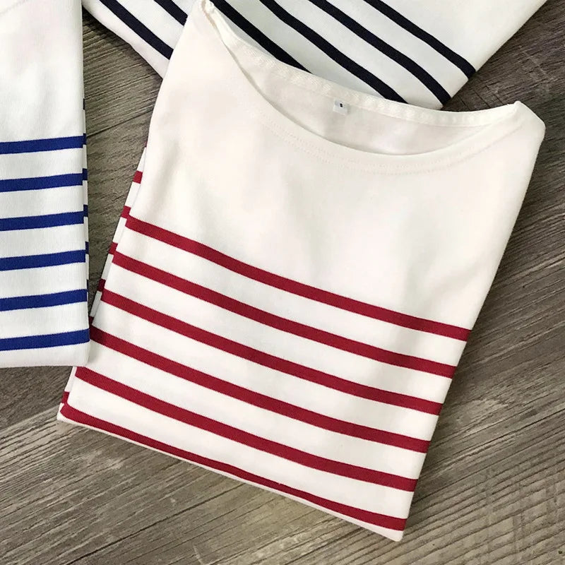 DressBetty - 2024 Long Sleeve Striped Combed Cotton T-Shirt for Women