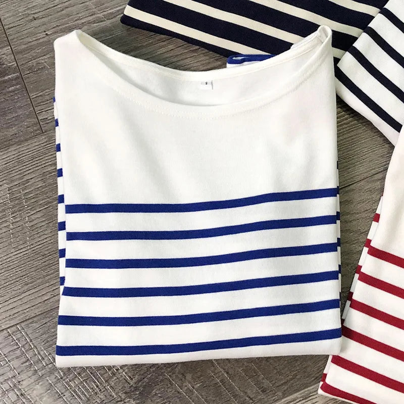 DressBetty - 2024 Long Sleeve Striped Combed Cotton T-Shirt for Women