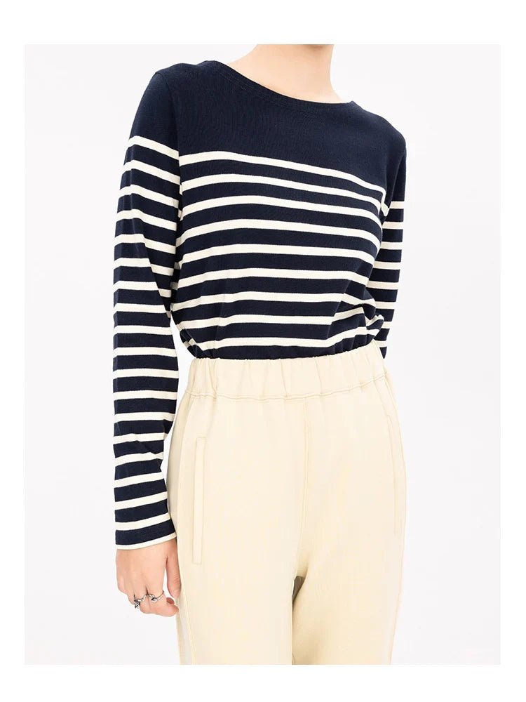 DressBetty - 2024 Long Sleeve Striped Combed Cotton T-Shirt for Women