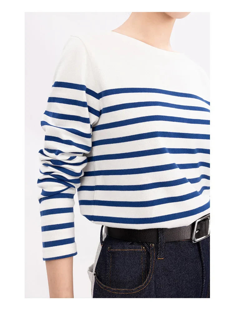 DressBetty - 2024 Long Sleeve Striped Combed Cotton T-Shirt for Women