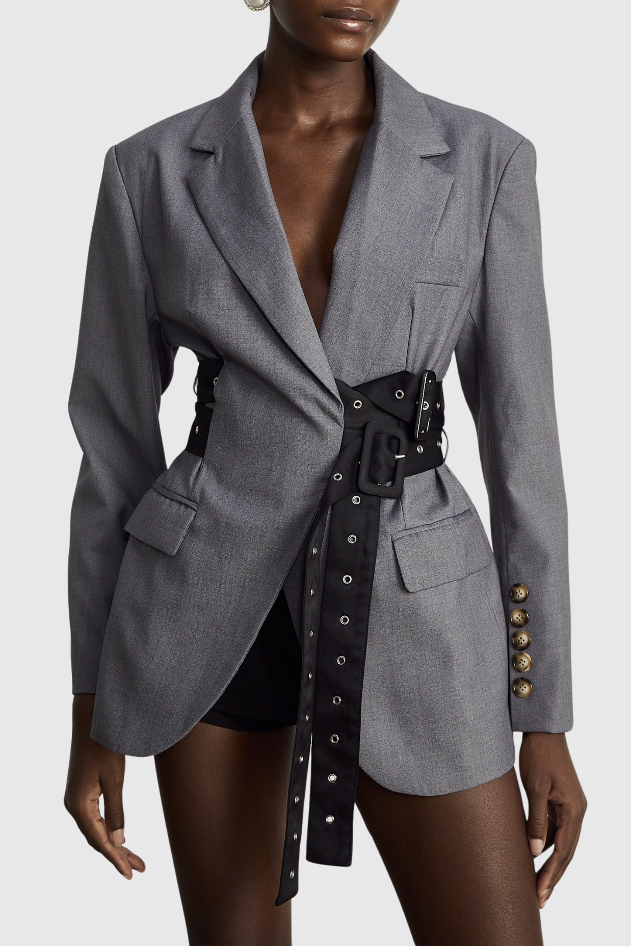 Eairein Belte Waist Blazer - Grey