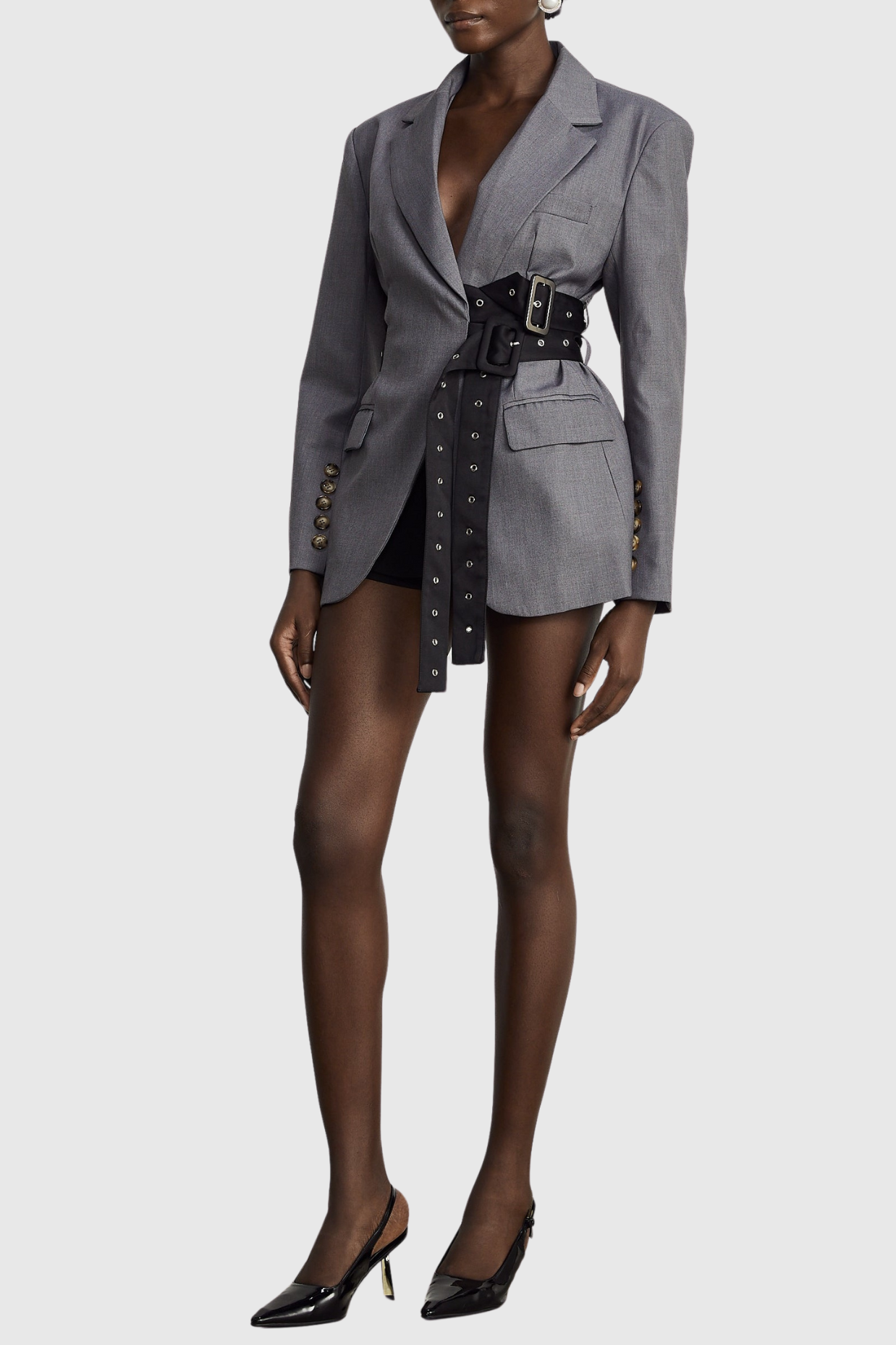 Eairein Belte Waist Blazer - Grey