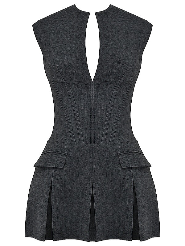 Eleanor Charcoal Pleated Corset Dress