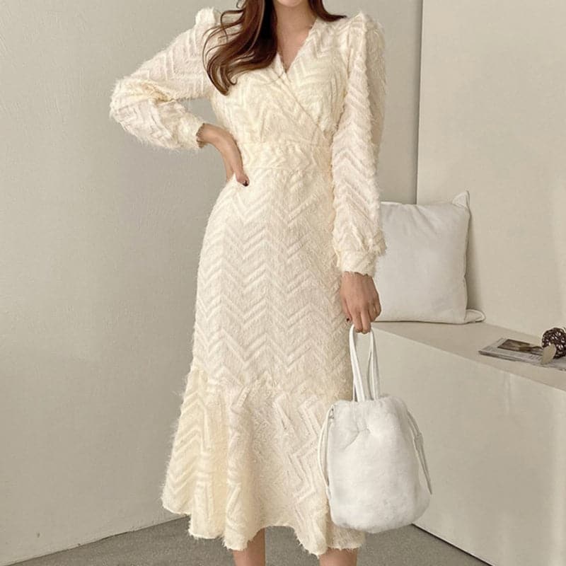 DressBetty - Elegant Chic V Neck Long Sleeve Mermaid Dress